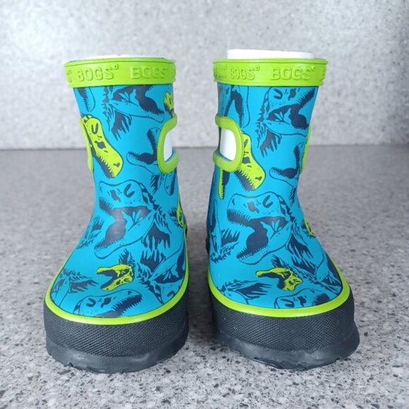 BOGS Rainboot Skipper Blue Green Dino Dinosaur Kids Waterproof Shoes 4C - Picture 3 of 9